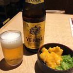 Sakura Suisan - 「ヱビスビール（中瓶）」と「お通し」