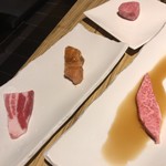 大阪屋 - ヒレサイコロ、ミノサンド、豚バラ、中落ちカルビ