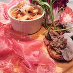 Assorted appetizers of Italian Prosciutto, salami and traditional Tuscan dishes