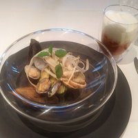 リストランテKubotsu - 浅利と筍のスパゲティーヴォンゴレロッソ（ソースをかける前）（2018.4）
