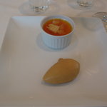 メゾン ドゥ アッシュ - コースのデザート、出来立てのキャラメルアイスクリーム、プリンにグレープフルーツ乗せ