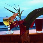 The Fish Hopper Seafood and Steaks - 席からの18:43の眺め。Schooner Wave$7.50（左）とLavaman Red Ale$6.75（右）。