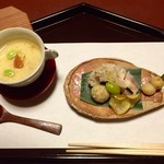 俵屋旅館 - 小茶碗〜鰈羽二重蒸し梅香仕立て 枝豆・先附