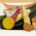 阿波座 なが友 - (3800円コース)3品目はタチウオと白アスパラノの焼物