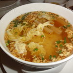 大根醤油漬けとオコゲのスープチャーハン