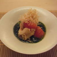 祇園 にしかわ - 先附（焼き茄子、つぶ貝、トマトの冷製）