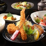 炭火倶楽部　肴 - 大海老フライとヒレカツ膳
