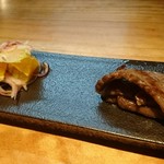 明道町中国菜 一星 - 宮崎牛肩ロースの紹興酒漬け、セロリ、オレンジ、赤玉葱、クミン