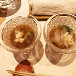 鮓 きずな - 左）愛媛のれそれ 自家製素麺出汁　　右）愛媛のれそれ 自家製素麺出汁いかそーめんバージョン♪