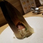 ファリナモーレ - ◆筍のクリームリゾット broil した筍の皮の包みを外すと "ふわっ" と広がる筍の香り！筍の食感・香りと香草の程よい香・生ハムの塩味がもう～絶品！