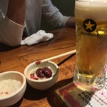 串焼 文福 - 梅だけ移動、ビールはサッポロ