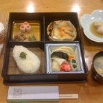 京漬物味わい処 西利 - 京御膳弁当。2100円。漬け物のフライに漬け物のデザート♪