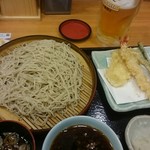 Tendon Tenya - 天婦羅生ビールセットにそば。、