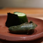 日本料理 幸庵 - 鮑の肝醤油漬け、昆布の佃煮、胡瓜の漬物盛合せ