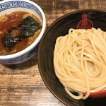 三田製麺所 - 花椒つけ麺。お出汁少し赤いの♡
