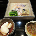 ぎをん 福志 - 3.造り:てっさ てっぴ 煮こごりゼリー寄せ フグの白子('18.2月下旬)