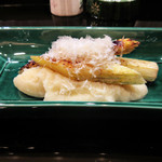 ぎをん 福志 - 8.炭火焼:ホワイトアスパラとカリフラワーソース 塩麹('18.2月下旬)