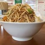 極濃タンメン フタツメ - 「濃厚タンメン」「野菜増し」「麺大盛り」真横から。順調にと言うか、着々とと言うか、兎に角、量は確実に減り続けている。盛り高にして 4cm、重量にして 450g の減少が、この一年余りの間にあったのは確かだ。