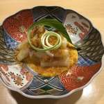 旬菜 おぐら家 - ホワイトアスパラガス米粉揚げ からすみと玉子ソース