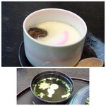 味処 丸万 - ＊並寿司に付く「茶碗蒸し」・・銀杏など基本的な具材が入り、卵汁の味わいが良いとか。 ＊お吸い物。