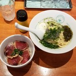 麺屋 六感堂 - 冷製生しらすのぶっかけ＋ミニ鰹たたき丼