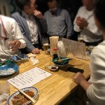 そらや - 店内風景。入り口側の大きい立飲み台。もたれかかると動いてしまうので注意。