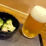 鰻 むさし乃 - ビールのお供/麩とブロッコリー