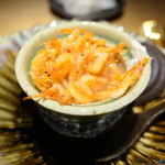 銀座 盡 - 桜海老と桜海老を食べているアオリイカを魚の出汁でロワイヤルに