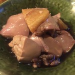 焼鳥 酉たけ - ワイフが大好きな鶏レバーの醤油漬け　生姜がゴロッと入っているのは嬉しいです　サービスかな