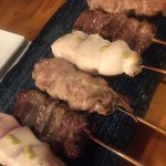 焼鳥 酉たけ - お任せ5本盛りの前半　ささみ はらみ ハツ