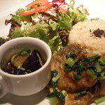 マザーエスタ - 焼き鯖のみぞれソースと揚げ茄子の煮びたし、ヒジキ