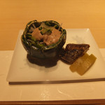 炭火割烹 大嶋 - 前菜：鮪コンフィ、鰯酢炊き