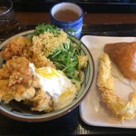 Marugame Seimen - タルとり天ぶっかけ 冷 並、いか天、いなり