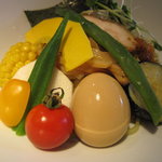 麺屋 波 - プチトマト・オクラ・いんげん・なす・かぼちゃ・やまいもなどなど。