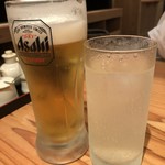 博多もつ鍋 やまや - 友人のビールと(^_^)v