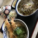 そば処みのや - 天丼セット あったかい蕎麦