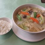 龍園 - 鶏むね肉の野菜スープそば（塩味）＋半ライス（サービス）2018.05.30