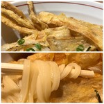 Noko udon - ◆ごぼう天は薄くスライスされ、ごぼうチップスのような食感。 揚げたてではなく、揚げ置きです。 ツユに少し浸したほうが美味しい。