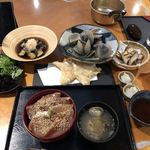 木更津KiSARA - 漬ブリ飯、蒸し白はまぐり、地金目鯛の天麩羅、ハタハタ、茄子の煮浸し