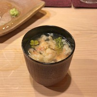 うを徳 - お椀（駿河湾 桜海老かき揚げ + 京都 花山椒）