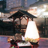 上州麺処 平野家 - 料理写真:店内からの夜の湯畑と『１００日舞茸天ざる』　（籠の舞茸はイメージです）☆温かく出来ます