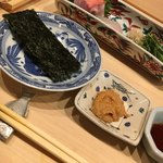 はらまさ - 肝醤油・海苔・薬味で