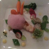 小笠原伯爵邸 - ②手長海老のプランチャと彩り野菜 サフランのクレマ キャビア添え
