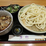 Udon Anju - 肉汁，おすすめセット（手作りドレッシングミニサラダ付き・日替わり天ぷら）