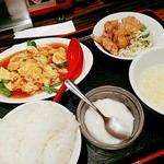 珉珉 - ランチ。Aセット。かに玉甘酢あんかけ、唐揚げ