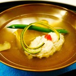 柏屋 大阪千里山 - 鱧葛叩き 賀茂茄子 梅肉 三度豆 柚子