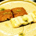 柏屋 大阪千里山 - 鰻白焼き 山葵 鰻もどき 粉山椒