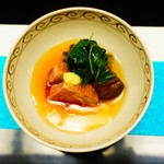 Kashiwaya Osaka Senriyama - 鴨ロース 牛蒡煮 大椎茸 京唐菜 吉野あん 山葵