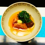 柏屋 大阪千里山 - 鴨ロース 牛蒡煮 大椎茸 京唐菜 吉野あん 山葵