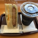 エクセルシオールカフェ - 料理写真:海老カツ&タマゴサンドとアイスコーヒーM